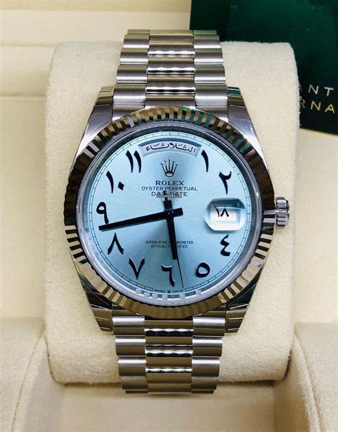 rolex platinum day date arabic dial|Rolex datejust 41 arabic numerals.